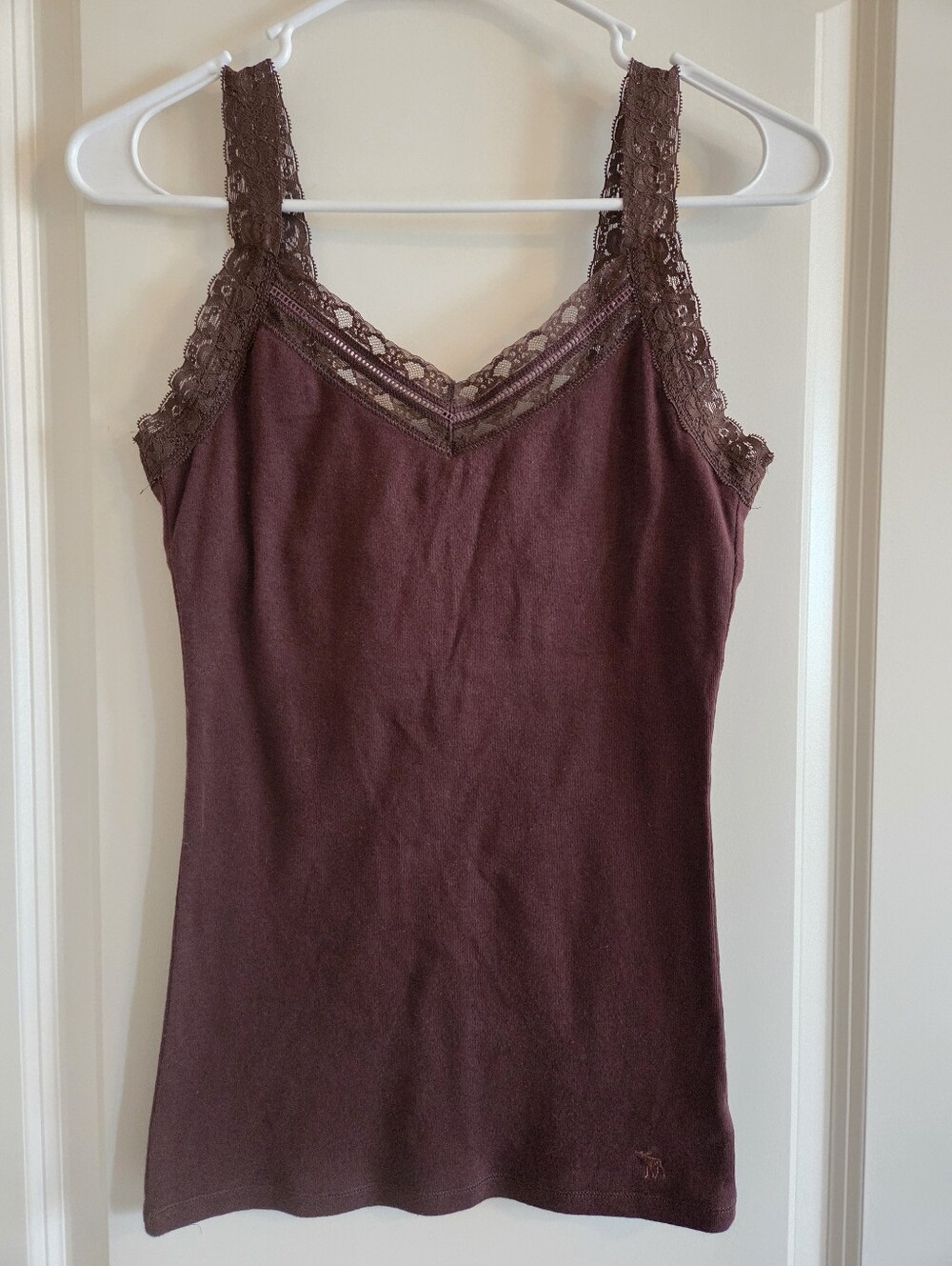 Vintage Abercrombie & Fitch Y2K Lace Ribbed Cami Tank Top Brown M w/ shelf bra
